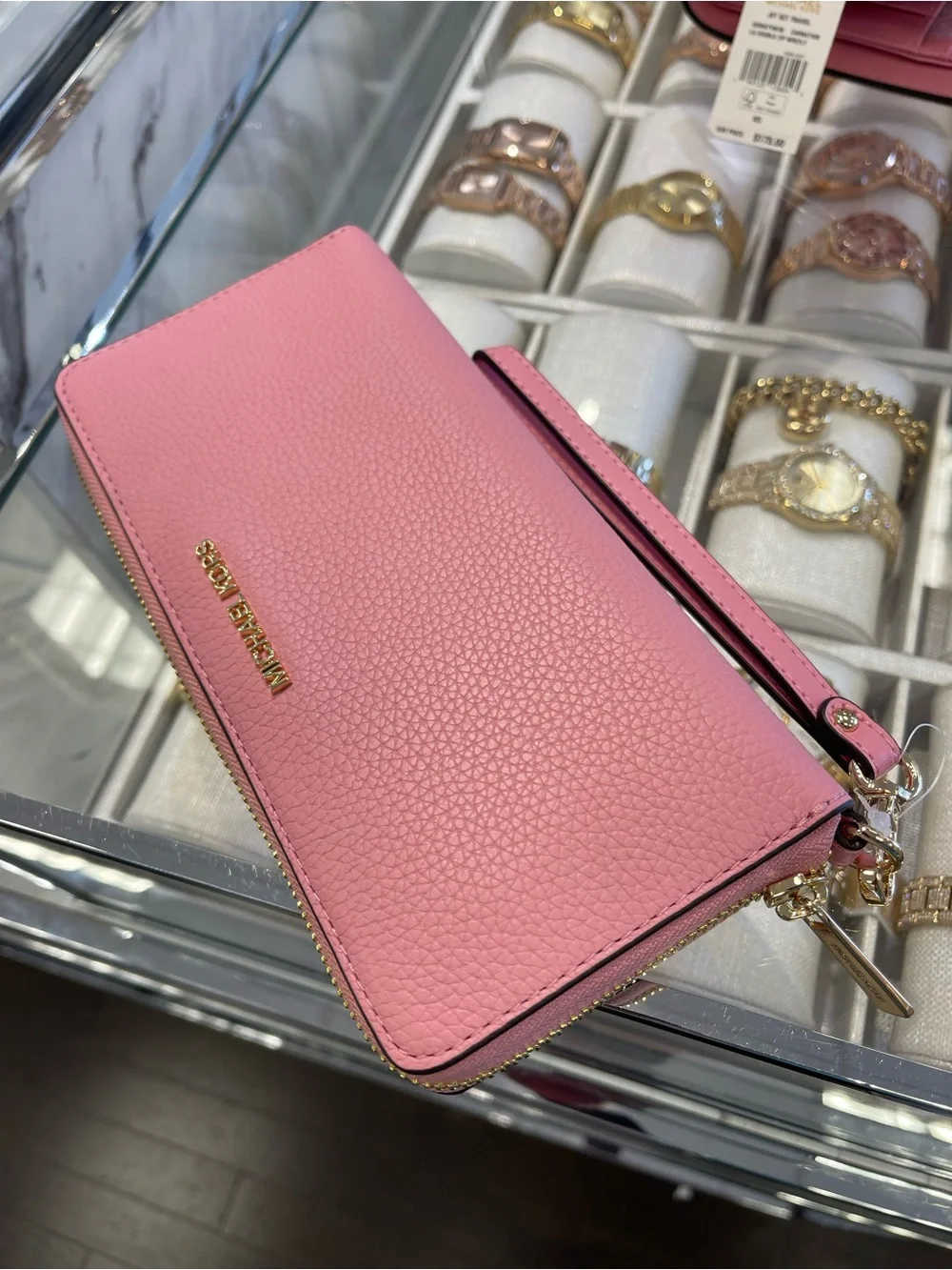 MICHAEL KORS Large Pebbled Leather Continental Wallet Wristlet Phone Holder NWT